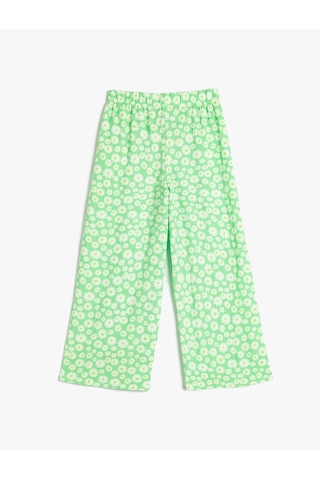 Koton Bol Paça Pantolon Çiçekli Beli Lastikli Dokulu Yeşil Desenli 4skg40272ak Yeşil Desenli Yeşil