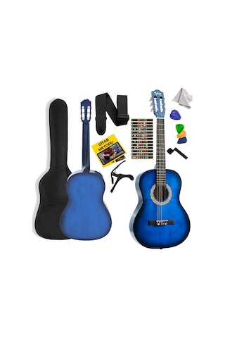 Midex Cg-36bl Kaliteli 36 İnç 3/4 Juniur Çocuk Gitarı 8-12 Yaş Arası Çanta Askı Capo Nota Sticker Pena Metod