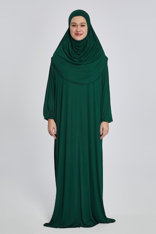 Pratik Başörtülü Rahat Giyilebilen Organik Tek Parça Namaz Elbisesi Zümrüt Zümrüt Yeşili