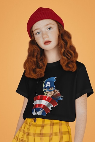 Sevbano Unisex Tasarım Kaptan Amerika Baskılı Avengers Film Çocuk Tişört Siyah
