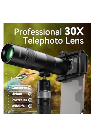 Apexel Telecular 30x Telefoto Lens Siyah Tanımlandığı Gibi