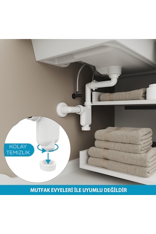 Aqua Bagno Comfort Yer Kazandıran Lavabo Sifonu, Kolay Temizlenir, Ayarlanabilir Koku Önleyici Gider Borulu - 32 Mm-süzgeç Hariç Beyaz
