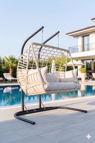 Lüx Çift Kişilik Rattan Bahçe Ve Balkon Salıncağı Krem Lüx Çift Kişilik Rattan Bahçe Ve Balkon Salıncağı Krem