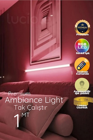 Çok Renkli Led Abajur Yapışkanlı 1 Metre Her Alana Uygun Uzaktan Kumandalı Cpink1