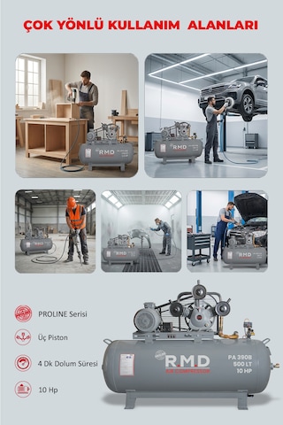 R.m.d Kompresör Hava Kompresörü Pistonlu 500 Lt 3 Kafa 8 Bar 10 Hp I Pa390b