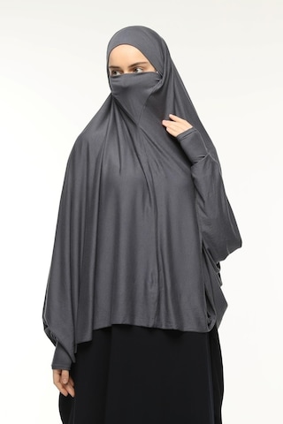 Kollu Sufle Çarşaf Üstü Peçeli Pratik Tesettür Hijab - Nikaplı Namaz Örtüsü Füme