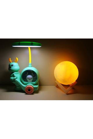 Işık Kasabası 150 Geyik Tepe Lambalı Masa - Gece Lambası Ve 3d Led Küre Mavi 26 Cm