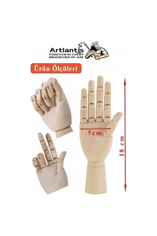 Ahşap Sağ El Modeli 18 Cm 1 Adet Sağ El Maketi Çoçuk Ahşap Manken Sağ El Parmak Model Hareketli Esnek Eskiz Çizim Boyama