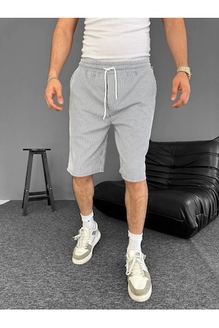 Su Yolu Çizgili Ön Arka Cepli Şort Yazlık Nefes Alabilir - Gri Gri