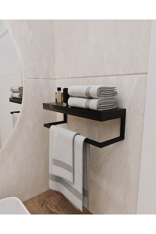Aju Havluluk Duvara Monte Raf Aksesuarlık Şal Askılığı Ev Banyo Mutfak Düzenleyici Çok Amaçlı Raf Siyah Siyah