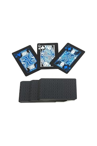 İskambil Kağıdı Destesi Oyun Kartları Su Geçirmez Pvc Parlak Siyah Deste 8,7cm X 5,7cm 54'lü Mavi