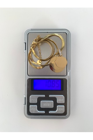 Kadın Çelik Kolye Gold Renk İtalyan Ezme Zincir Üç Katlı Yuvarlak Plaka altın