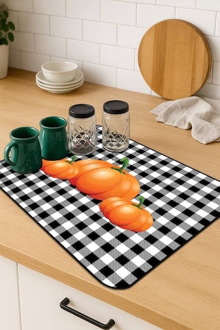 Turuncu Bal Kabağı Microfiber Bulaşık Kurutma Matı Mm021n11