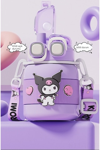 Skycity Küçük Çocuklar İçin Dayanıklı Camlı Suluk, Isıya Dayanıklı Plastik Matara - Kullu Kulo 650ml, 4 Adet 3d Dekoratif Aksesuar İle Mor