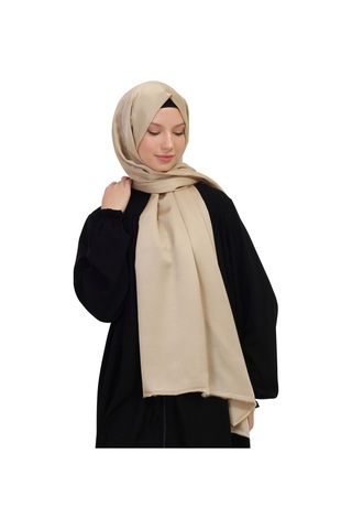 Çift Taraflı Düz Jakar Şal Parlak & Mat Dokulu, Özel Gün Şalı, Düz Renk Kum Bej