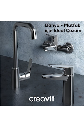 Creavit Bevel Lavabo Banyo Eviye Bataryası 3'lü Set BV1500-BV2500-BV8500 Krom