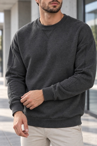 Polo State Erkek Bisiklet Yaka Oversize Dikiş Detaylı Basic Sweatshirt - Antrasit