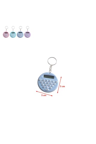 Mavi Yuvarlak Mini 8 Haneli Hesap Makinesi Anahtarlık 1 Adet Ebat: 5 CM x 5 CM