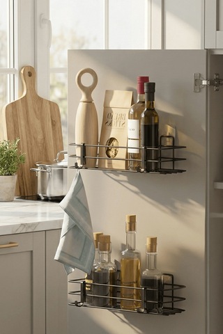 2'li Siyah Dolap Kapağı Yapışkanlı Raf Seti Mutfak & Banyo Düzenleyici Metal Organizer Siyah