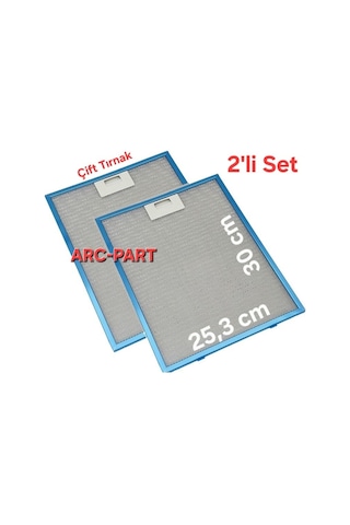 Arçelik Uyumlu P27 Davlumbaz Alüminyum Filtre - Çift Tırnaklı - 2'li Set - 25,3 X 30 Cm