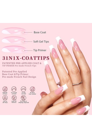 Ruicoo 15 Boyutlu 9 Renkli Fransız Stili Jel Tırnak Uçları - Hızlı Uygulama, Güçlü Tutuş, Doğal His