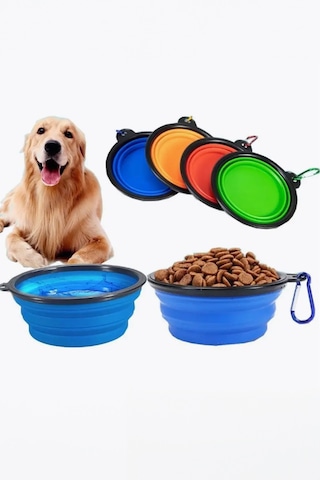 Thentech Kedi Köpek Evcil Hayvan Mama Kabı Katlanabilir Anahtarlıklı Kolay Taşınır Katlanır Mama Kabı