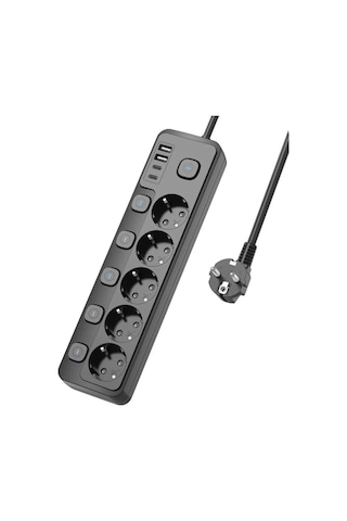 2 Mt Kablolu Power Tuşlu Isıya Dayanaklı 5'li Grup Priz Uzatma 2x Usb 2x Type-c Çıkışlı Priz Uzatma 2 M
