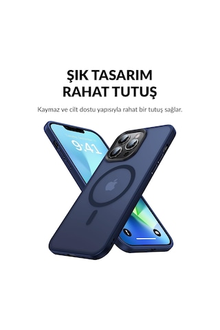 Bix Apple Uyumlu iPhone 12 / 12 Pro Magsafe Kılıf Tam Koruma Manyetik Darbe Emici Gece Mavisi