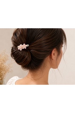 Pembe Sakura Çiçeği Figürlü Saç Tokası Çok Renkli
