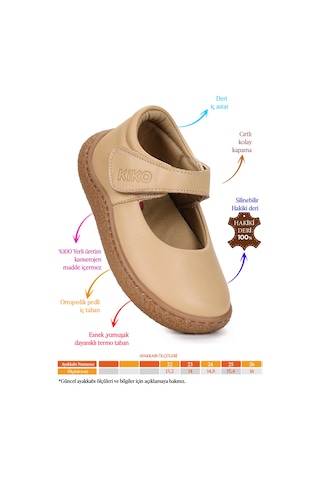 Kiko Kids Lida %100 Deri Günlük Kız Bebek Babet Ayakkabı Açık Taba Kahverengi