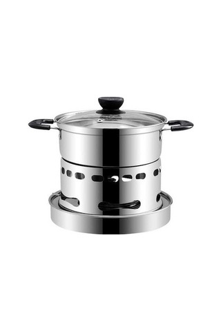 Pazly Taşınabilir Paslanmaz Çelik Alkol Ocaklı Açık Hava Barbekü Kamp Piknik Yemek Pişirme Tencere Gümüş Gümüş