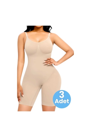Uniquetrenders Kadın Dikişsiz İnce Askılı Toparlayıcı Tam Boy Korse 3'lü Set Ten Rengi