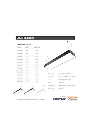 Dikdörtgen Davul Modern Led Avize Linear Armatür Lineer