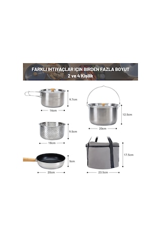 Kingcamp Cookware Set Paslanmaz Çelik Kamp Tencere Seti Gri