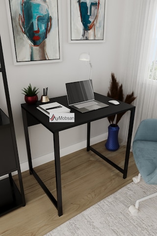 Selin Metal Ayaklı Çalışma Masası Siyah Suntalam, Siyah Metal Ayak, Modern Ofis & Ev Masası Siyah
