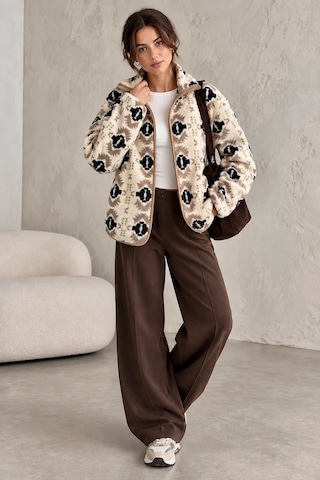 Bbbutikbasic Dik Yaka Yarım Fermuarlı Desenli Polar Sweatshirt My3535 Etnik