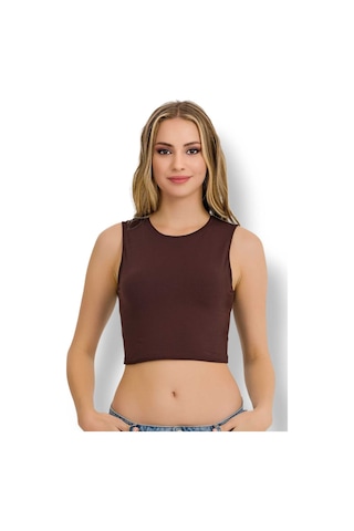 Fanilam İlke Kadın Elestan Kolsuz Crop -pamuklu Şık Ve Rahat Yarım Atlet Body 2 Adet Kahverengi