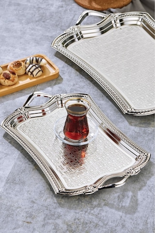 Cooker 2'li Evenia Metal Dikdörtgen Gümüş Sunum Tepsisi 49x30 Cm Ve 37x23 Cm Ckr3568 Diğer