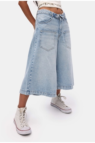 Itsbasic Kadın Mavi 4s6-3 Süper Baggy Fit Kemer Detaylı Maxi Boy Denim Jort