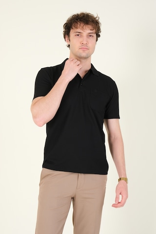 Giyim Dünyası Erkek Dokulu Cepli Polo Yaka T-shirt Siyah 001