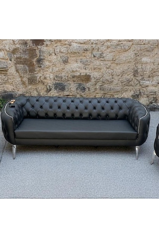 1 Adet Üçlü Deri Ofis Büro Koltuğu Imalattan Siyah