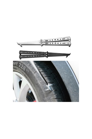 Emniyet Çekiçli Katlanır Taş Kaldırma Kancası Taşınabilir Araç Lastiği Temizleme Aleti Seti - Siyah