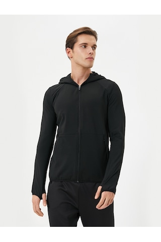 Koton Spor Sweat Kapşonlu Fermuarlı Cep Detaylı Siyah 4wam70048nk Siyah