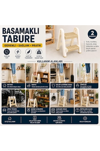 Basamaklı Tabure 2 Basamaklı Kaymaz Yüzeyli Plastik Merdiven, Hafif Ve Taşınabilir Ev İçi Kullanım İçin Pratik Genel