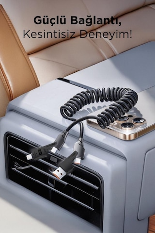 Torima U110 Siyah 4'ü 1 Arada Type-C Lightning Usb-A 65 W Super Hızlı Akordiyonlu Şarj Kablosu