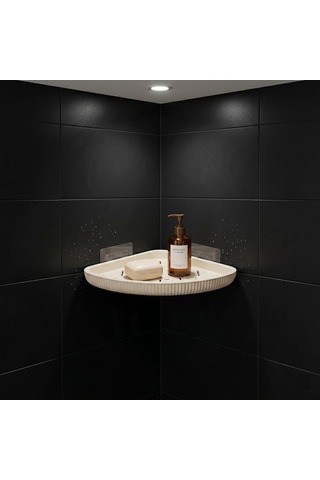 Lexroo Yapıştırmalı Banyo Köşeliği, İstiridye Modeli, Bej, Drenaj Delikli, Delme Gerektirmez