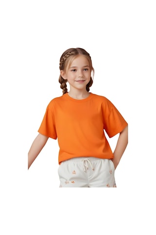 Fyk Kids Kız Çocuk Yuvarlak Yaka Penye T-shirt Turuncu