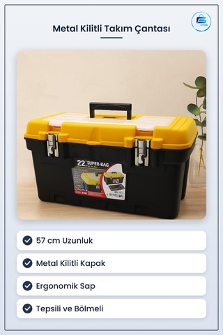 Takım Çantası 57 Cm 'lik Metal Kilitli Alet Taşıma Kutusu Atölye