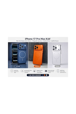 İphone 17 Pro Max Kılıf Magsafe Uyumlu Mat Ag Glass Buzlu Cam Anti-glare Darbe Emici Şeffaf Kenarlı Premium Koruma Turuncu - 883326404 Turuncu - 883326404 Turuncu