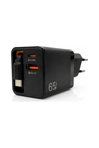 Ayrex 65w Süper Hızlı Şarj Adaptörü Pd 45w + Qc 3.0 Çekilebilir Kablolu